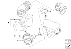 Термоанемометрический расходомер воздуха для BMW E46 318Ci N46 (схема запасных частей)