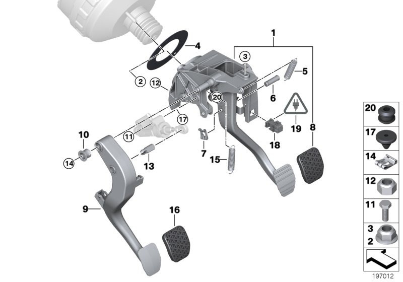Педальный механизм с возвратн.пружиной для BMW E84 X1 16i N20 (схема запчастей)