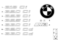 Эмблемы / надписи для BMW E46 330Ci M54 (схема запасных частей)