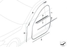 Накладки и уплотнения двери Пд для BMW F01N 730dX N57N (схема запасных частей)