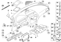 облицовка панели приборов для BMW E63 M6 S85 (схема запасных частей)