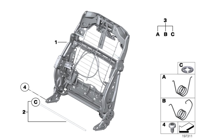 Каркас спинки переднего сиденья для BMW F07 530d 155kW N57 (схема запчастей)