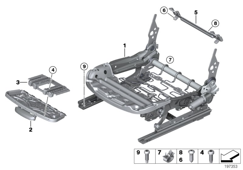 Каркас подушки переднего сиденья для BMW E89 Z4 18i N20 (схема запчастей)