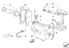 Датчик износа торм.накладки пер.колеса для BMW Z3 Z3 2.0 M52 (схема запасных частей)