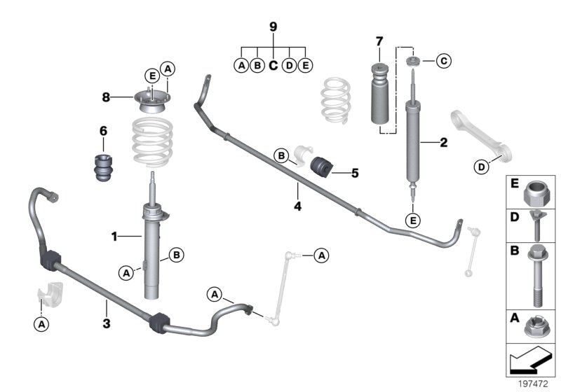 Детали спортивной ходовой части M для BMW E88 118d N47 (схема запчастей)