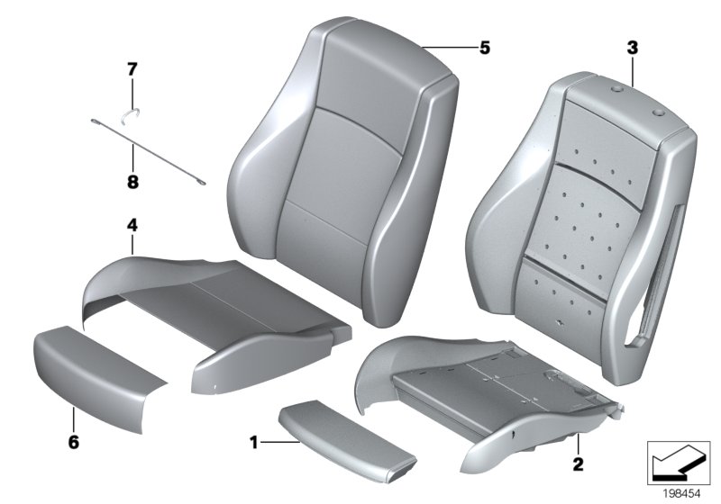 Набивка и обивка спортивного пер.сиденья для BMW E84 X1 28iX N20 (схема запчастей)
