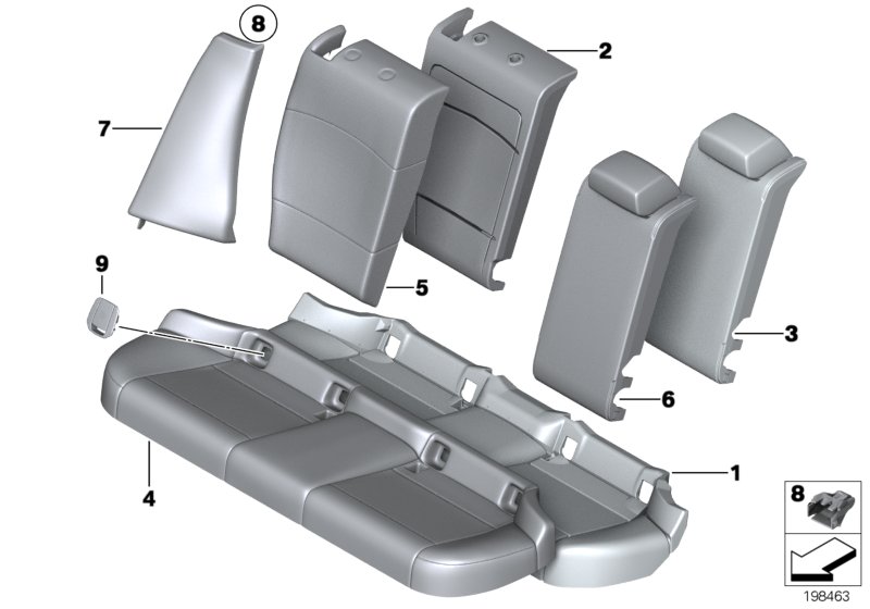 Набивка и обивка базового сиденья Зд для BMW E84 X1 20d N47 (схема запчастей)