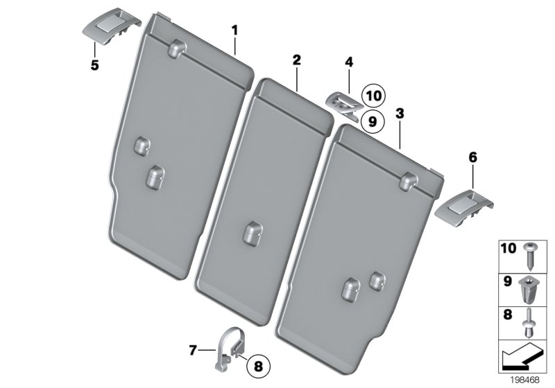Накладки подушки заднего сиденья для BMW E84 X1 25iX N52N (схема запчастей)
