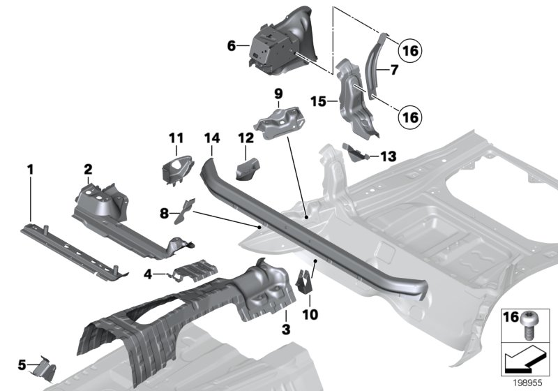 Нижние части Зд Внутр для BMW E84 X1 20iX N20 (схема запчастей)