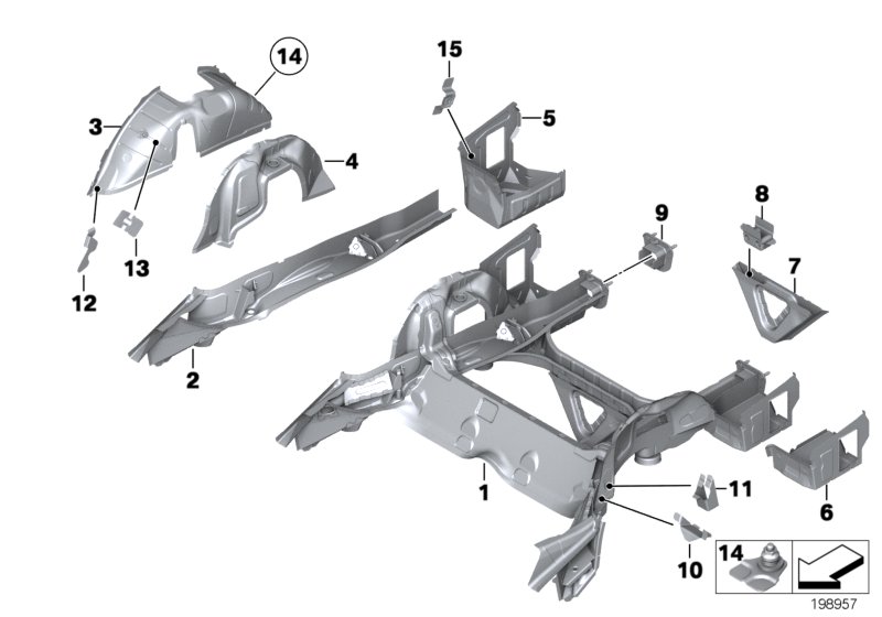 Нижние части Зд Наруж для BMW E84 X1 20d N47 (схема запчастей)