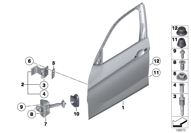 Дверь Пд, петли/ограничитель двери для BMW E84 X1 20dX N47 (схема запчастей)