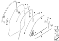 Накладки и уплотнения двери Пд для BMW E71 X6 M S63 (схема запасных частей)