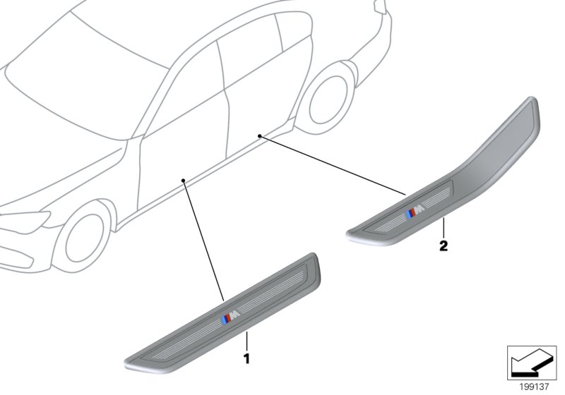 Дооснащение накладкой порога в M-стиле для BMW F01 740i N54 (схема запчастей)