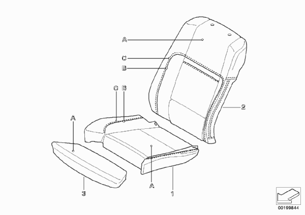 Инд.обивка сиденья пов.комфорт.кожа для BMW E70N X5 40dX N57S (схема запчастей)