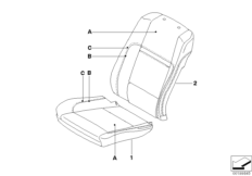 Инд.обивка переднего базового сиденья для BMW E71 X6 30dX N57 (схема запасных частей)