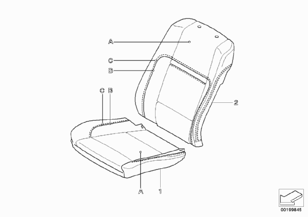 Инд.обивка переднего базового сиденья для BMW E71 X6 35dX M57N2 (схема запчастей)