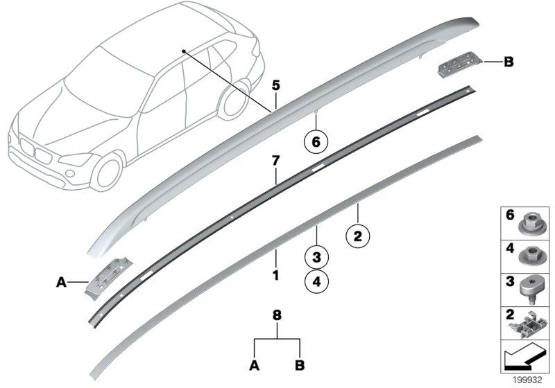 Декоративная планка крыши/леер для BMW E84 X1 20iX N20 (схема запчастей)