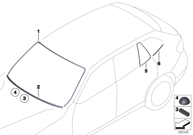 Остекление, дополнительные элементы для BMW E84 X1 18dX N47 (схема запчастей)