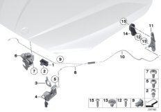 Система замков капота для BMW E84 X1 28iX N20 (схема запасных частей)