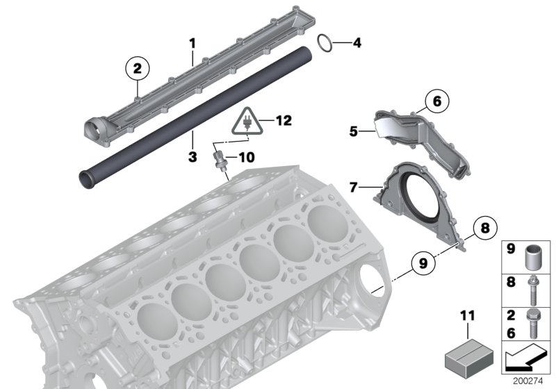 Блок цилиндров/дополнительные элементы для BMW F03 760LiS N74 (схема запчастей)