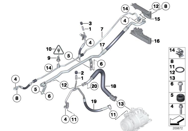 Трубопроводы хладагента для BMW RR6 Dawn N74R (схема запчастей)