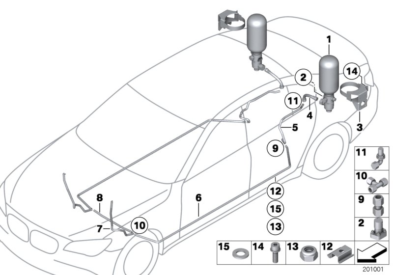 Система пожаротушения для BMW F03N 750LiS N63 (схема запчастей)