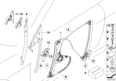 Механизм перемещения стекла двери Пд для BMW E64N 650i N62N (схема запасных частей)