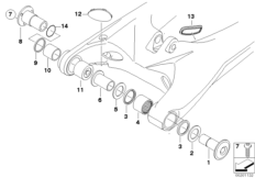 Качающ.рычаг зад.подвески, крепление для BMW K15 G 650 Xmoto (0167,0197) 0 (схема запасных частей)