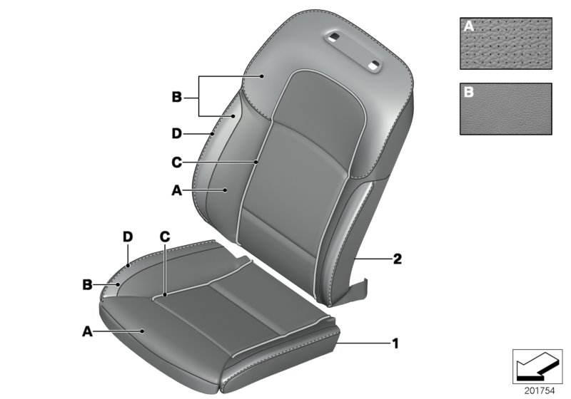 Инд.обивка сид.пов.комфорт.климат-кожа для BMW F01 730i N52N (схема запчастей)