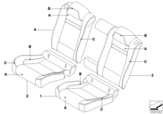 Кожаная обивка Зд сиденья Individual для BMW E71 X6 30dX M57N2 (схема запасных частей)