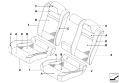 Обивка заднего сиденья Indi. климат-кожа для BMW E71 X6 30dX M57N2 (схема запасных частей)