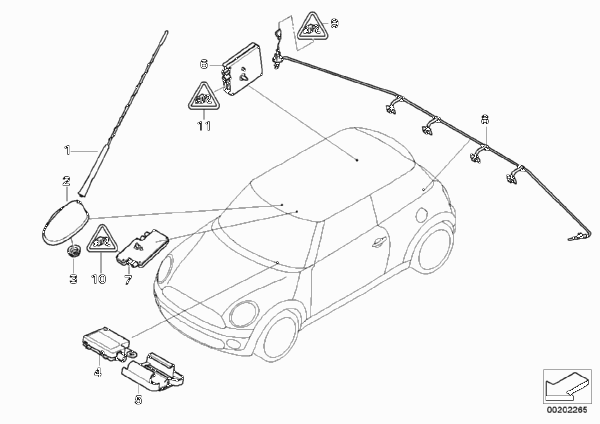 Детали антенны для BMW R57 Cooper S N14 (схема запчастей)