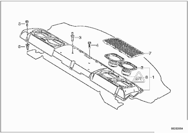 Детали блока сабвуфера системы Top-HiFi для BMW E38 730d M57 (схема запчастей)