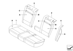 Кожаная обивка Зд сиденья Individual для BMW E70 X5 3.0d M57N2 (схема запасных частей)
