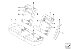 Обивка заднего сиденья Indi. климат-кожа для BMW E70 X5 3.0sd M57N2 (схема запасных частей)