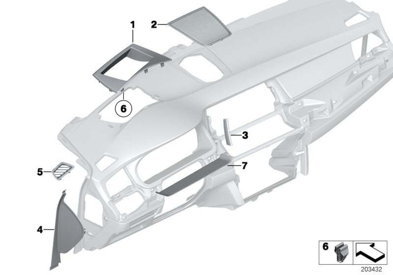 Доп.элементы панели приборов Вх для BMW F07 520d N47N (схема запчастей)