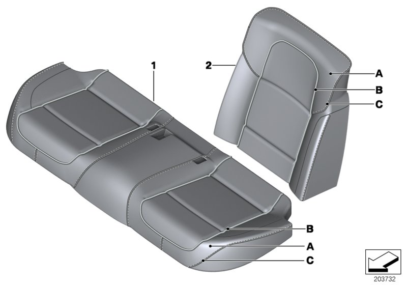 Обивка Individual заднего баз.сиденья для BMW F02 750Li N63 (схема запчастей)