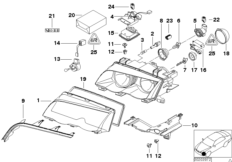 Детали ксеноновой фары для BMW E46 316i N42 (схема запасных частей)