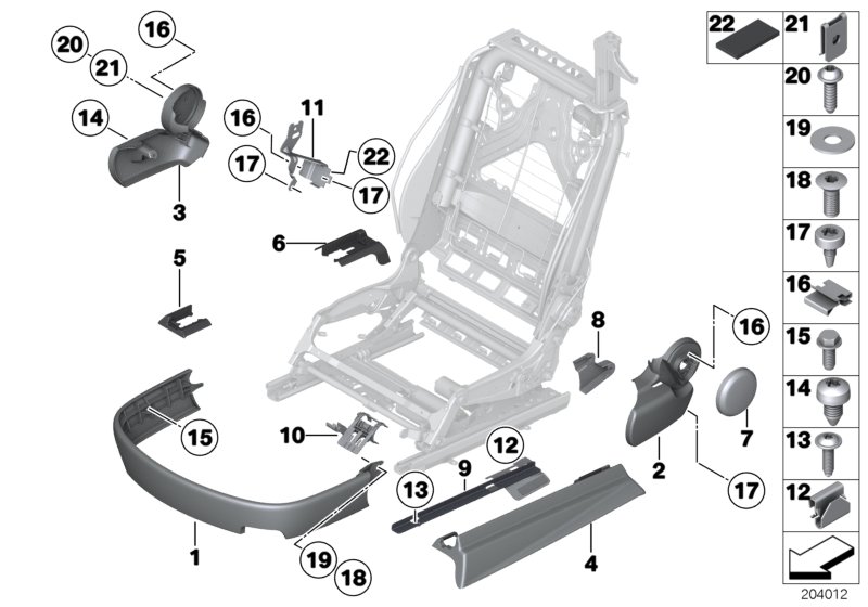 Сиденье Пд накладки сиденья для BMW RR3 Coupé N73 (схема запчастей)