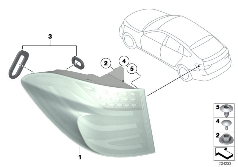 Блок задних фонарей на крыле для BMW F07 550iX N63 (схема запчастей)