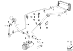 Трубопроводы хладагента для BMW E53 X5 3.0d M57N (схема запасных частей)