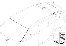 Остекление, дополнительные элементы для BMW F07N 550iX 4.0 N63N (схема запасных частей)