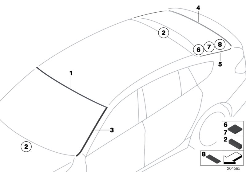 Остекление, дополнительные элементы для BMW F07N 528i N20 (схема запчастей)