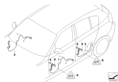 Жгуты проводов двери для BMW E84 X1 28iX N20 (схема запасных частей)