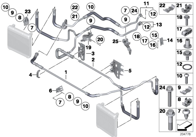 Трубопровод радиатора охл.масла в двиг. для BMW F01 750iX N63 (схема запчастей)