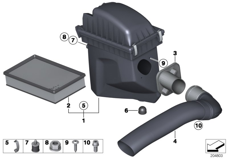 Глушитель шума всасыв./сменн.эл.фильтра для BMW RR3 Coupé N73 (схема запчастей)