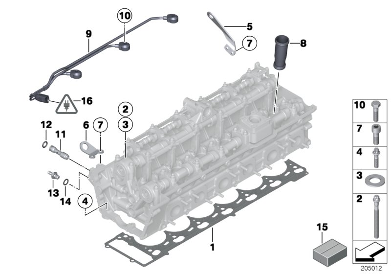 Головка блока цилиндров-доп.элементы для BMW RR2N Drophead N73 (схема запчастей)