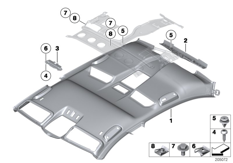 Потолок для BMW F03 750LiS N63 (схема запчастей)