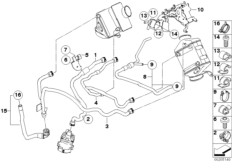 Водяные шланги сист.охл. наддув.воздуха для BMW E70 X5 M S63 (схема запасных частей)