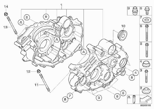 Картер двигателя дополнительные элементы для BMW K16 G 450 X (0145) 0 (схема запчастей)